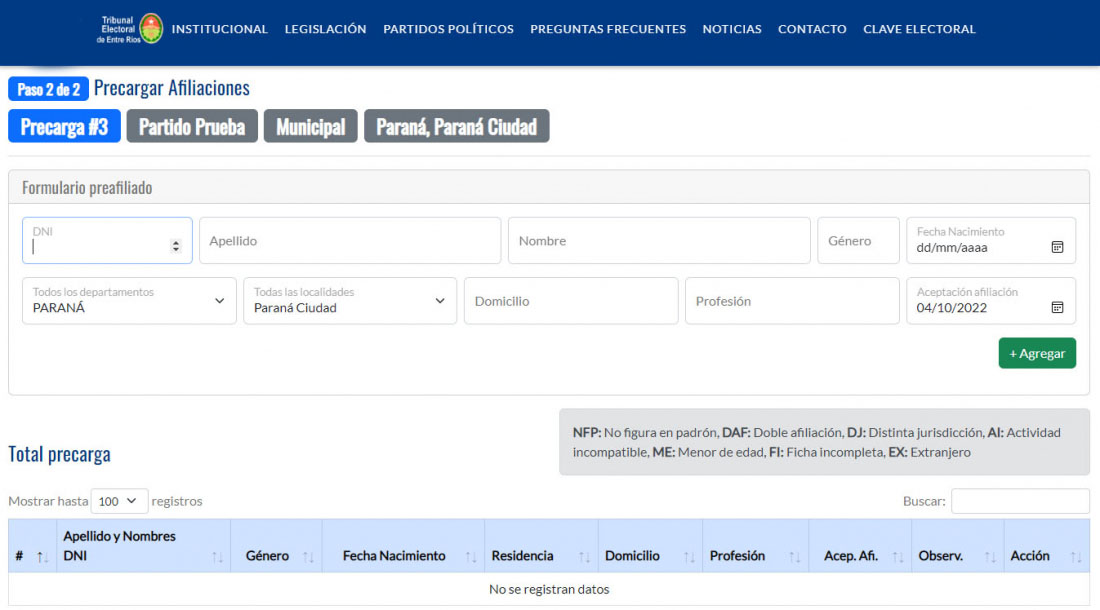 Nuevo sistema de precarga de afiliaciones